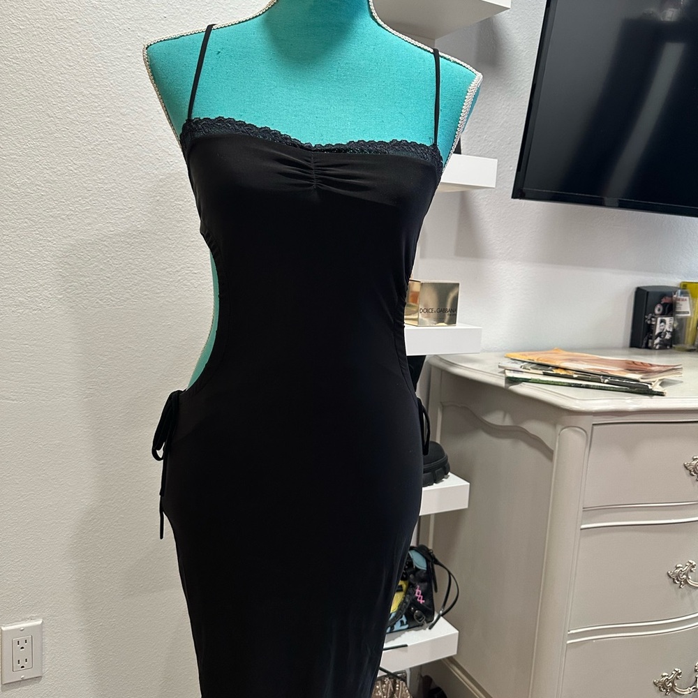 Black Fashion Nova Silvia Midi Dress with Cut‑Outs, Size Small